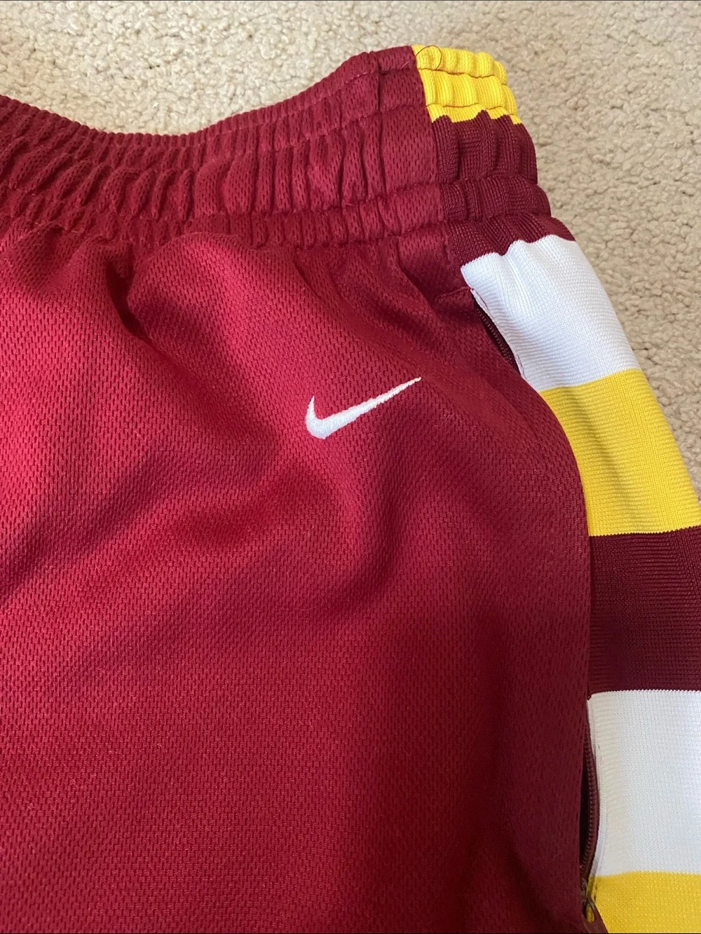 Nike - Lebron XXL Maroon Athletic Shorts with Yellow & White Side Stripes